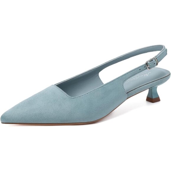 Shoes - Women's Light Blue Pointed Closed Toe Slingback Kitten Heels Pumps Party Shoes